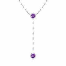 ANGARA Bezel-Set Round Amethyst Lariat Necklace in 14K Gold (Grade-AA Size-6) - £369.24 GBP