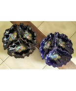 Lot (2) Vintage Hand Painted Floral Divided Dishes (Black, Cobalt Blue) ... - $29.30