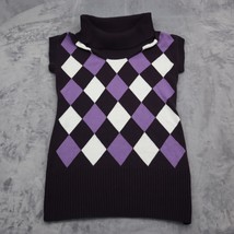 Dressbarn Sweater Womens L Multicolor Short Sleeve Turtleneck Argyle Pul... - $29.68