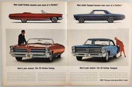 1964 Print Ad 1965 Pontiac Bonneville Convertible Red Car &amp; Pontiac Temp... - $20.44