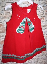 Rare Edition Girls 4T Christmas Tree Jumper Dress Red Corduroy Green Seq... - $11.77