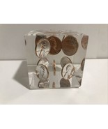 Vintage Lucite Acrylic Paperweight Floating 1968 Penny - $44.10