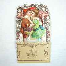Vintage Valentine Pop Up 3D Pull Down Die Cut Boy Girl Kissing Stand Up Germany - $19.99