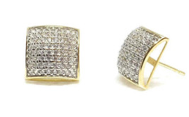 ADIRFINE 10K Solid Gold Square 12mm Micro Pave Cubic Zirconia Stud Earrings - £179.07 GBP