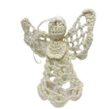 Vintage Handmade Starched Crocheted White Angel Christmas Ornament Topper 4&quot; - £6.78 GBP