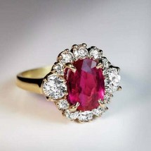 2.25Ct Oval Cut Red Ruby Diamond Halo Engagement Ring 14K Yellow Gold Over - £101.03 GBP