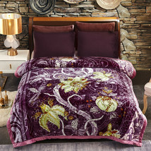 Purple Floral King Super Soft printed Polyester Raschel Blanket Thick Warm Mink - £84.85 GBP