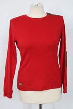 Ralph Lauren Jeans Co M Red Zip Shoulder Elbow Patch Long Sleeve Cotton Tee Top - £20.91 GBP