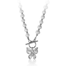 TrustDavis  Luxury 925 Sterling Silver 5mm Baroque Pearl Butterfly Choker Short  - £23.22 GBP