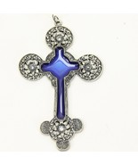 Cross Pendant 3-5/8&quot; Tall  x  2-3/8&quot; Wide Silver Blue Center - $26.11 CAD