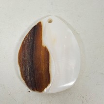 Vintage Teardrop Shell Pendant 1.5 Inch Long For Crafting White &amp; Brown - $22.00