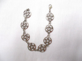 Occult Pentagram Inverted Link Chain Cast Pewter Charms Bracelet 7.5 Inches - £19.80 GBP