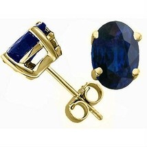 1.00 Ct 6x4mm 14K Solid Yellow Gold Blue Sapphire Oval Shape Stud Earrings Push - £33.96 GBP