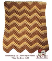 Handcrafted Zig Zag Crochet Afghan Blanket Yellow, Tan, Brown 40&quot; x 44&quot; - £15.98 GBP