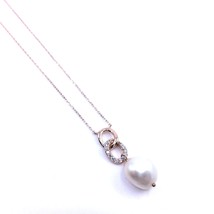 Women&#39;s Cable Chain Necklace Sterling Silver 925 Natural Pearl Cubic Zir... - £42.94 GBP