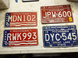 22GG19 Assorted Michigan License Plates, 1971, 1973, 1976, 6 Pcs, Good Condition - $93.43