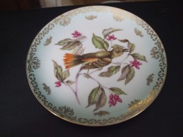Lipper and Mann Creation Bird &amp; Flowers Hanging Plate with Gold Scroll Rim 7.25&quot; - £15.68 GBP