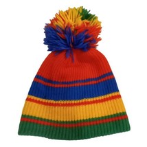 Vtg Winter Ski Snowboard Beanie Cap Hat Yarn Knit Pom Pom  Blue Orange Gree READ - £14.67 GBP