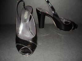 CRISTHELEN B. Size 39 (8.5) Heels Sandals Black Patent Leather 4&quot; Heels - £37.82 GBP