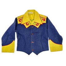 Charles Paddock Vintage Childs Western Shirt Blue Yellow Red Piping Embroidered - £118.35 GBP