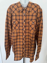 Tecovas Mens XXL  Orange Brown Plaid Western Pearl Snap Shirt Long Sleeve Cotton - £35.60 GBP