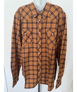 Tecovas Mens XXL  Orange Brown Plaid Western Pearl Snap Shirt Long Sleev... - $44.54