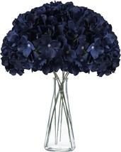 H.Flolavida Navy Blue Hydrangea Silk Fake Flowers Heads With Stems,, Pac... - £25.27 GBP