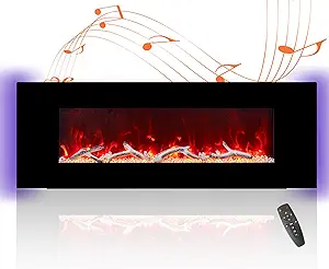 50 Inch Electric Fireplace With Bluetooth Speakers Wall Mounted Low Nois... - £420.20 GBP