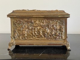 Superb Large Antique Embossed High Relief Ornate Gilt Bronze Dresser Box - £466.31 GBP