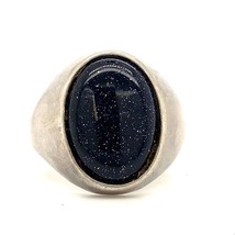 Vintage Sterling Silver Signed Uncas Dye Blue Goldstone Dome Ring Band size 12 - £51.59 GBP