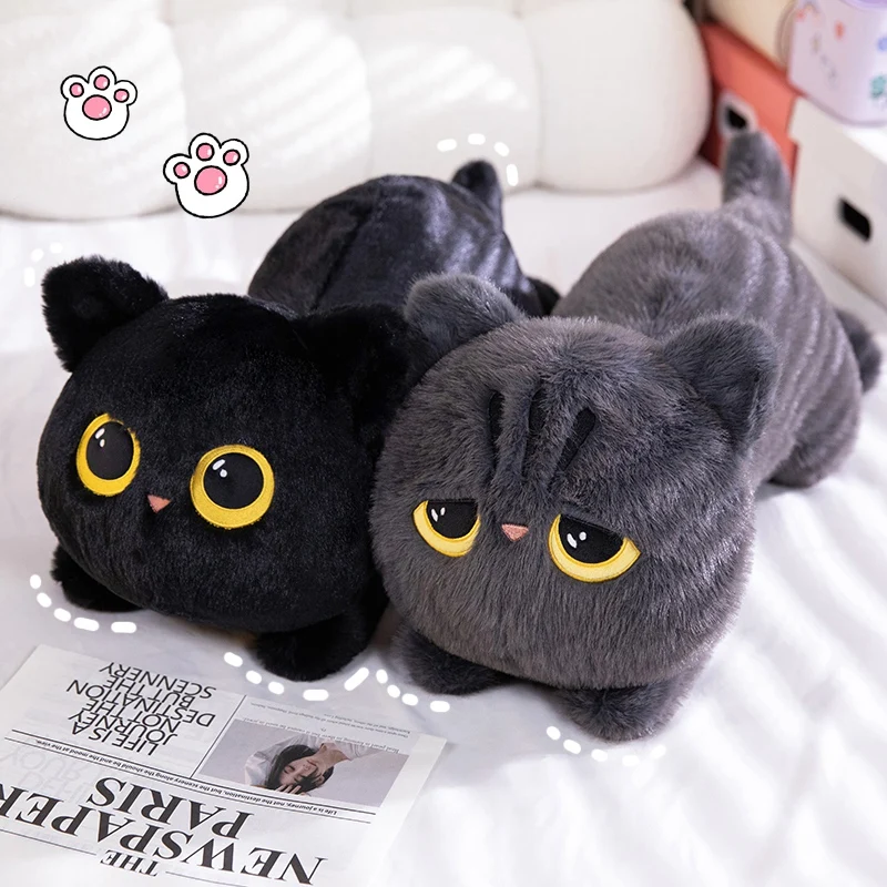 Lying black cat plush toy big eyes cat lovely sleeping cushion doll christmas birthday thumb200