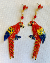 Lunch at the Ritz Macaw Parrot Earrings Clear Stone Pierced Push Back Studs - £63.26 GBP