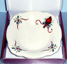 Lenox Winter Greetings Carved Low Bowl Square 10.75&quot; Cardinal Scalloped Edge New - £47.10 GBP