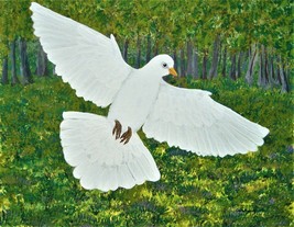 Painting White Dove Original Signed Collectible Art Bird Doves Landscape... - £31.29 GBP