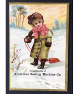 1880s American Sewing Machine Co. Victorian Trade Card Girl with Sled in... - $18.00