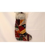 Christmas Stocking Embroidery Flowers Patch Fur Top Handmade 18&quot;  Xmas - $275.78 MXN