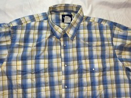 Wrangler Men’s Stripe Button Down L/S Blue Gold Cotton Shirt Pearl VTG XXL  VG - £11.41 GBP
