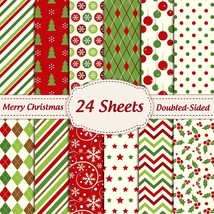 12 Designs Christmas Pattern Paper Pack 24 Sheet Merry Christmas Scrapbook Speci - £22.01 GBP