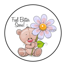 30 Feel Better Soon Teddy Bear Stickers Envelope Seals Labels 1.5&quot; Round Flower - £5.98 GBP