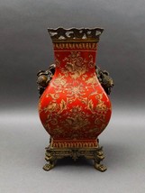 Mark Roberts Floral Porcelain &amp; Bronze Footed Vase 13.5&quot; - £321.70 GBP