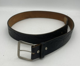 Looper Western Belt Men&#39;s 40 Black Hand Tooled Leather Silver Buckle Southwest - £22.42 GBP