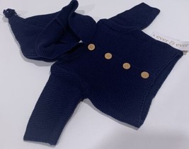 Baby Boy Knitted Sweater with Hood &amp; Pompom, buttoned, Preemie Blue MSRP... - $18.99