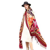 Anyyou 100% Merino Wool Burgundy  Silk Satin Large Winter Scarf Pashmina... - $101.50