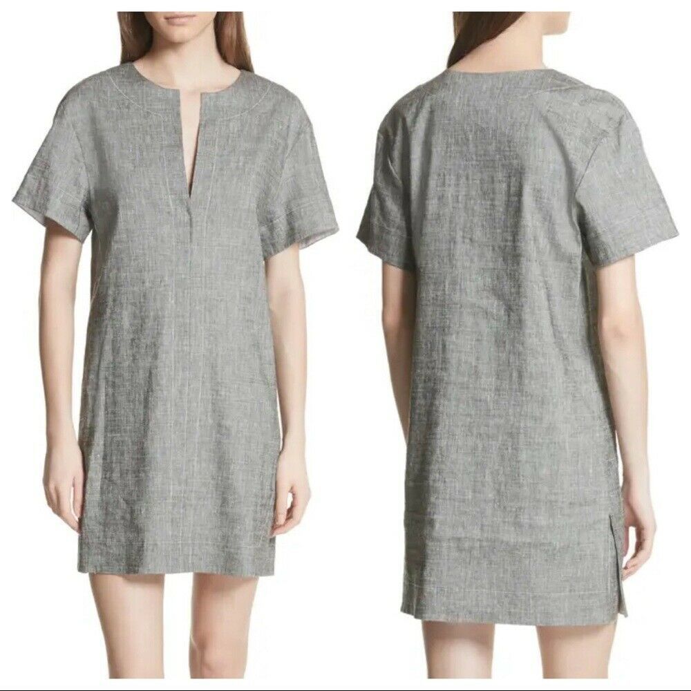 Theory Sharkskin Short-Sleeve Shift Dress, Gray, Size Medium Item image 2