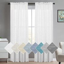 Turquoize White Linen Sheer Curtains Natural Linen Semi Sheer Curtains White 96 - £32.92 GBP