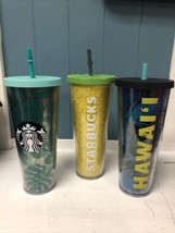 Lot Of 3 Starbucks Tropical + Pineapple + Hawaii  Travel Tumbler Cold Cup 24 oz - £31.72 GBP