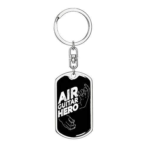 Primary image for Air Guitar Hero Swivel Keychain Dog Tag Stainless Steel or 18k Gold