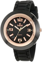NEW Swistar 453-47L Womens Ceramic &amp; Rose Gold Plated SS Black Rubber Band Watch - £40.34 GBP