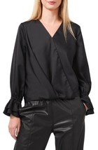 MSRP $89 Vince Camuto Womens Satin Wrap Front Blouse Black Size Small - £16.16 GBP