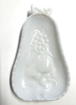 Hazel-Atlas Milk Glass Pear shaped Dish Embossed Fruits white Bowl 8&quot; Vi... - £3.91 GBP